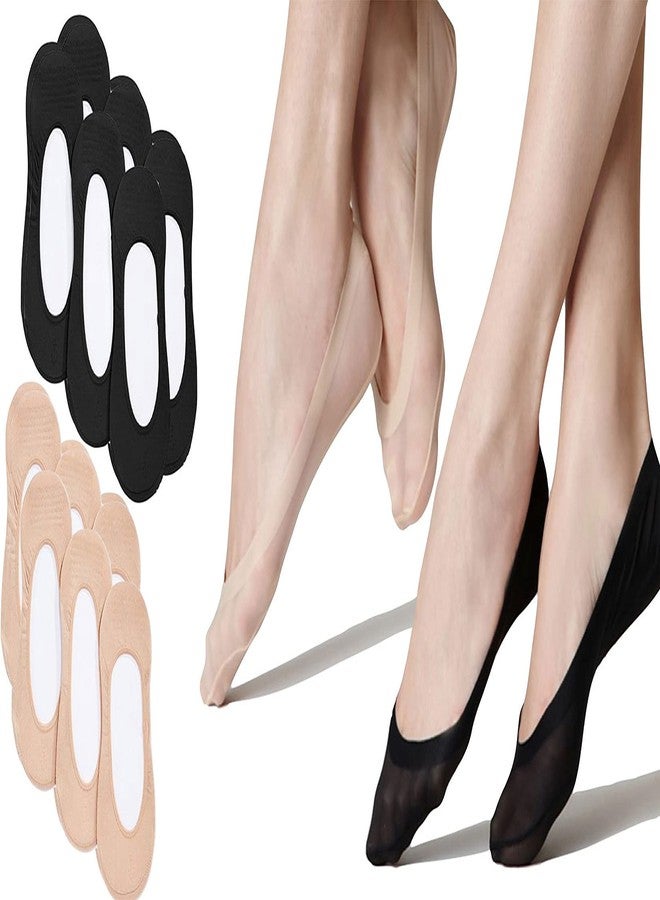 جوارب نسائية من ToBeInStyle، عبوة من 6 جوارب شفافة غير مرئية - 3 سوداء و3 بيج - مقاس واحد