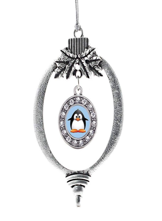 Inspired Silver - Penguin - Silver Christmas Ornament - Circle Charm Christmas Tree Ornament with Cubic Zirconia - Holiday Hanging Decoration - Image 1