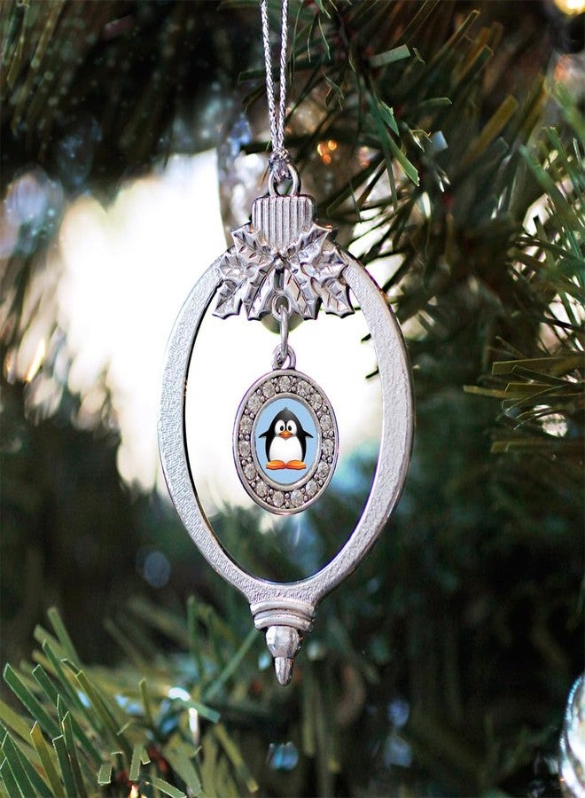 Inspired Silver - Penguin - Silver Christmas Ornament - Circle Charm Christmas Tree Ornament with Cubic Zirconia - Holiday Hanging Decoration - Image 3