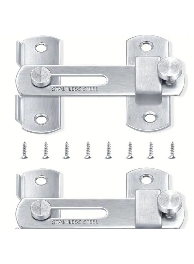 Brushed Stainless Steel Sliding Door Latch 180 Flip Lock Set Of 2 For Bathroom Garage - Image 1