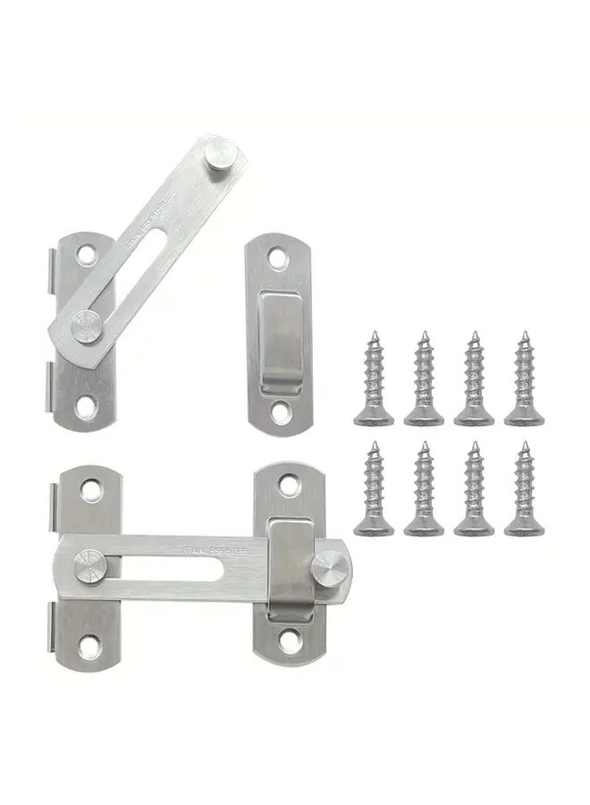 Brushed Stainless Steel Sliding Door Latch 180 Flip Lock Set Of 2 For Bathroom Garage - Image 4