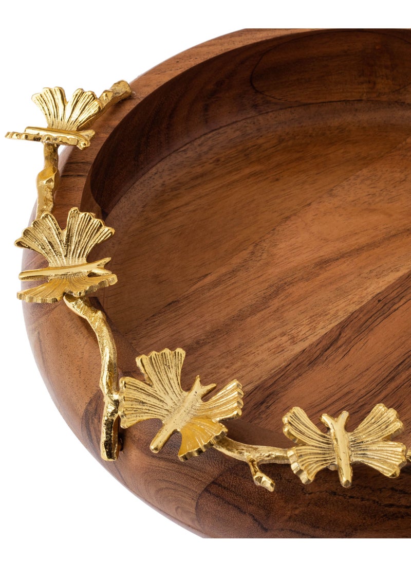 Dania Round serving dish made of beech wood with multi-use golden butterfly decor - Image 5