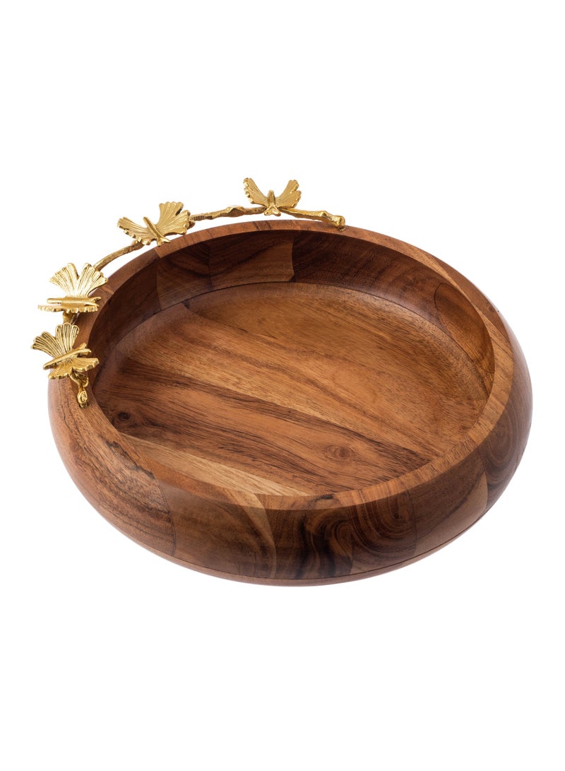 Dania Round serving dish made of beech wood with multi-use golden butterfly decor - Image 2