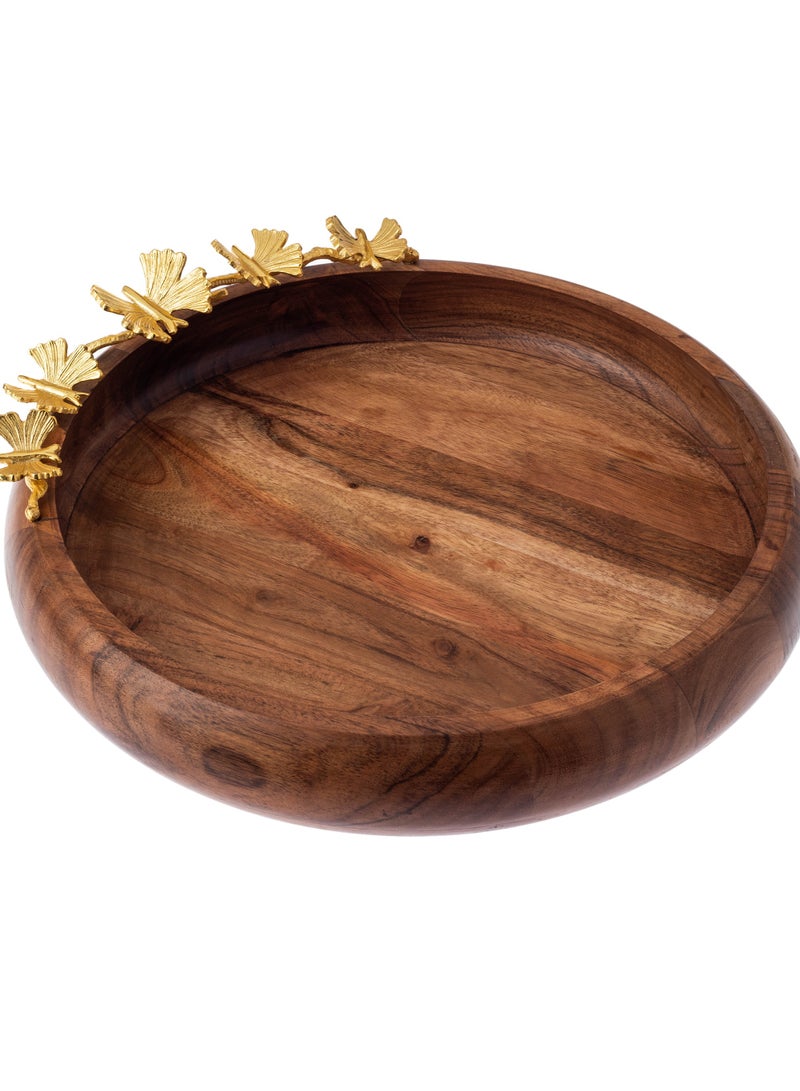 Dania Round serving dish made of beech wood with multi-use golden butterfly decor - Image 3