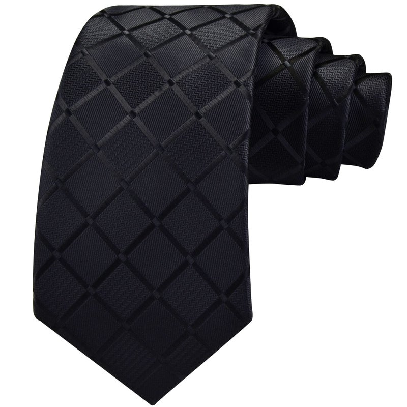 GUSLESON Black Ties for Men 3.15"(8cm) Necktie Mens Plaid Tie for Wedding (0694-24) - Image 1
