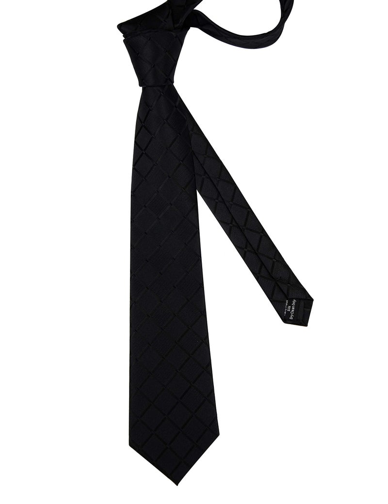 GUSLESON Black Ties for Men 3.15"(8cm) Necktie Mens Plaid Tie for Wedding (0694-24) - Image 2
