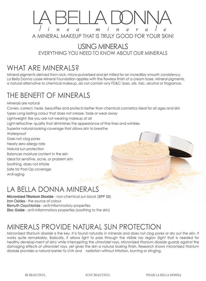 La Bella Donna Loose Mineral Foundation, Non-Chemical SPF50, Only 4 Ingredients, Reef-Safe, Non-Nano, Natural Mineral Makeup with Sun Protection | 10g | Honey - Image 3