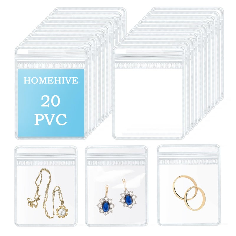 HOMEHIVE Travel Jewelry Bags, 20Pcs Clear Travel Jewelry Organizer, Portable Anti Tarnish Jewelry Storage Pouch Bag Gift for Women Girl, 20Pcs Clear Bags - Image 1