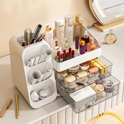 VDNSI Makeup Organizer Storage Box for Countertop Cosmetics Beauty Shelf Organizer Skincare Organizer with Clear Lid Display for Easy Visibility and Drawers for Vanity, Dresser (Pink) - Image 5