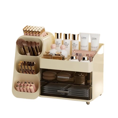 VDNSI Makeup Organizer Storage Box for Countertop Cosmetics Beauty Shelf Organizer Skincare Organizer with Clear Lid Display for Easy Visibility and Drawers for Vanity, Dresser (Pink) - Image 1