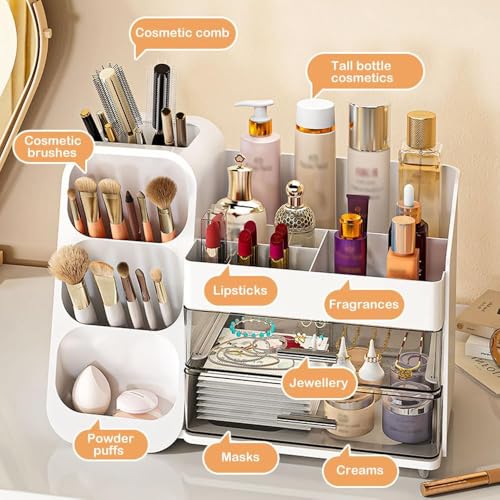 VDNSI Makeup Organizer Storage Box for Countertop Cosmetics Beauty Shelf Organizer Skincare Organizer with Clear Lid Display for Easy Visibility and Drawers for Vanity, Dresser (Pink) - Image 2