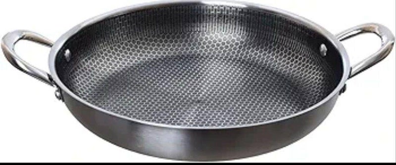 Stainless Steel Wok Pan, 32 cm, Double Handle, Non-stick Honeycomb Surface