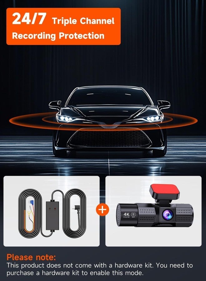 TUIFAC 4K 3 Channel Dash Cam Front and Rear Inside, Wi-Fi Full HD Dash Camera for Cars, WDR Night Vision, 2 inch IPS Screen 32GB SD Card Included App Control, Parking Mode G-Sensor Support 256 GB Max - Image 5