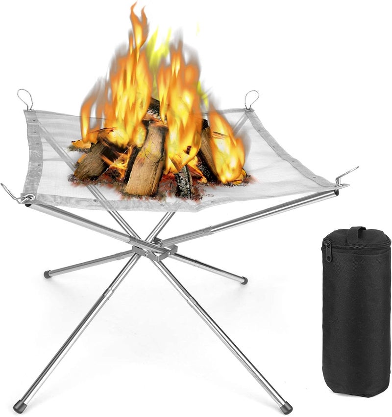 TERRIFI Portable Fire Pit for Camping Fire Bowl Fire Baskets Foldable Lightweight Handy Stainless Steel Mesh Fireplace for Outside,Garden, Patio, Camping, Barbecue - Image 1