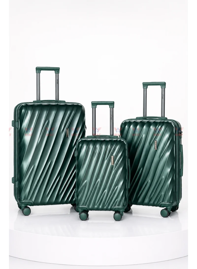 WAF Luggage Set 20 24 28 Inch WAF WAVE 3 Piece  ABS & Polycarbonate Hard Shell Suitcase with TSA Lock and 360 Spinner Wheels Silver