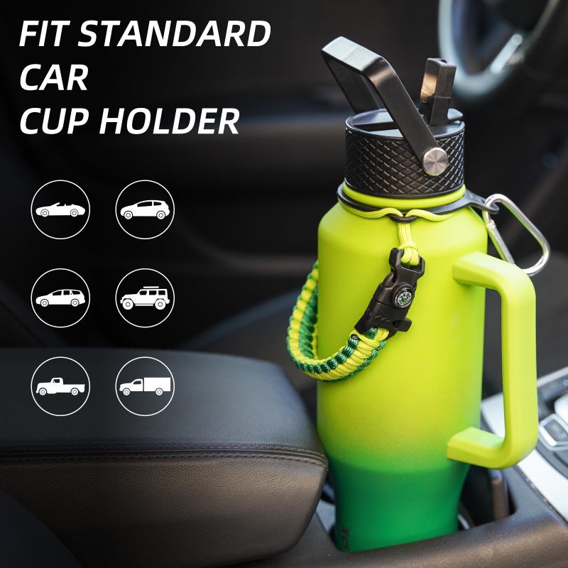 Bjpkpk Insulated Water Bottles With Straw Lid  35Oz Metal Water Bottle With 2 Lids & Paracord Strap  Double Wall Stainless Steel Tumbler With Handle  Reusable Cups  Mugs  Thermo  Black - Image 3