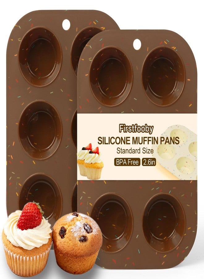 Firstfooby 2 Pack Silicone Muffin Pan for Baking, Regular Size Nonstick Cupcake Pan, 6-Cup Silicone Muffin Tin BPA Free Dishwasher Safe, Great for Muffin Cupcake Brownie Egg Tart - Image 1