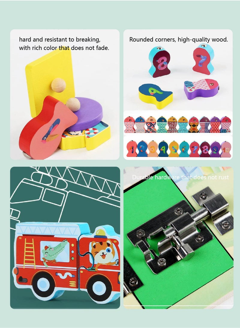 Montessori Busy Board Toys for Toddlers 1-6 | 4-in-1 Wooden Sensory Board with Numbers, Shapes, Locks & Vehicles - Multifunctional Educational Learning Activity Center - Image 3