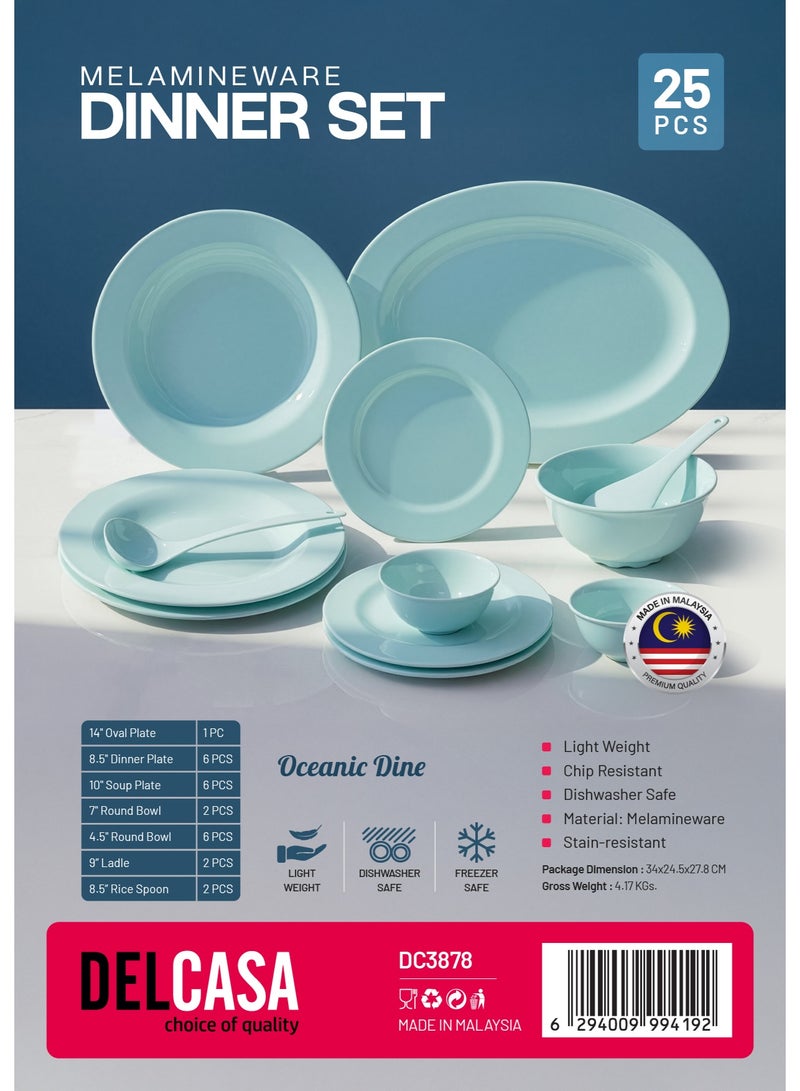Delcasa 25 PCS Melamine Dinner Set – Made in Malaysia | Durable Melamine Tableware Set with Plates, Bowls, Ladles & Rice Spoons | Elegant Dinnerware for Family Dining - Image 1