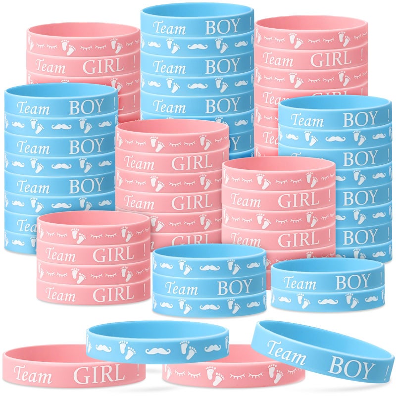 Jetec 60 Pieces Gender Reveal Bracelets Team Boy Silicone Wristbands and Team Girl Rubber Bracelets for Gender Reveal Ideas Party Supplies Decorations Classic Style - Image 2