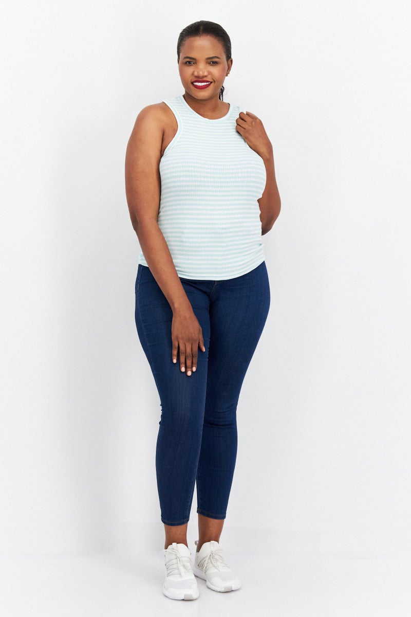 VERO MODA Women Round Neck Sleeveless Stripe Tank Top, White Combo - Image 4