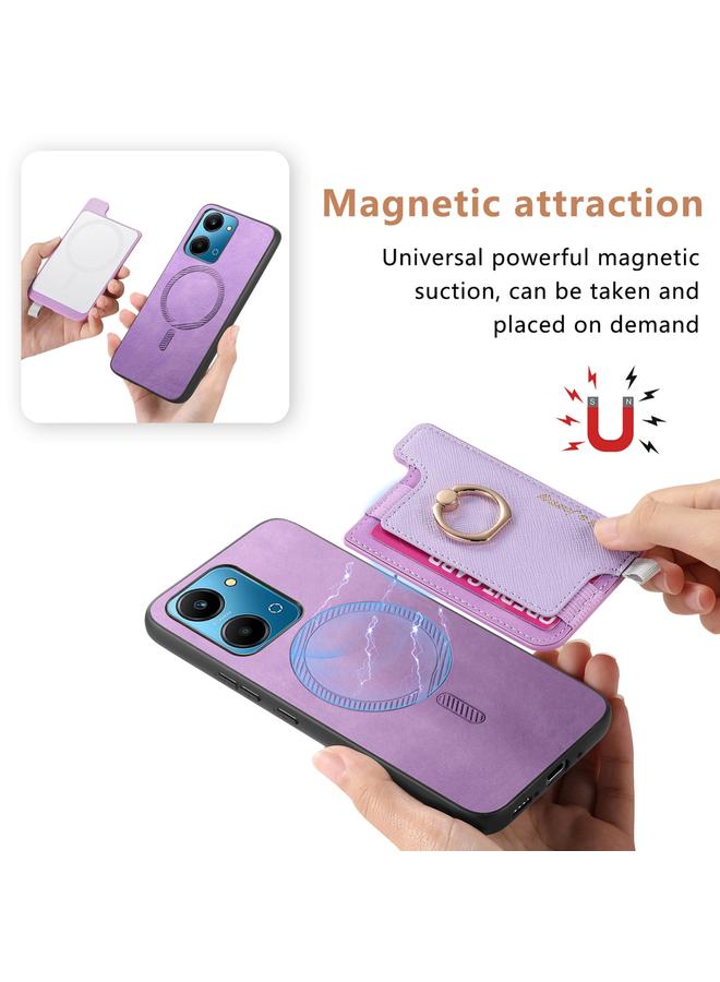 اس-توب جراب هاتف Honor 90 Pro 5G Retro Magsafe Cross من الجلد مع حامل حلقة وحقيبة بطاقات - Image 3