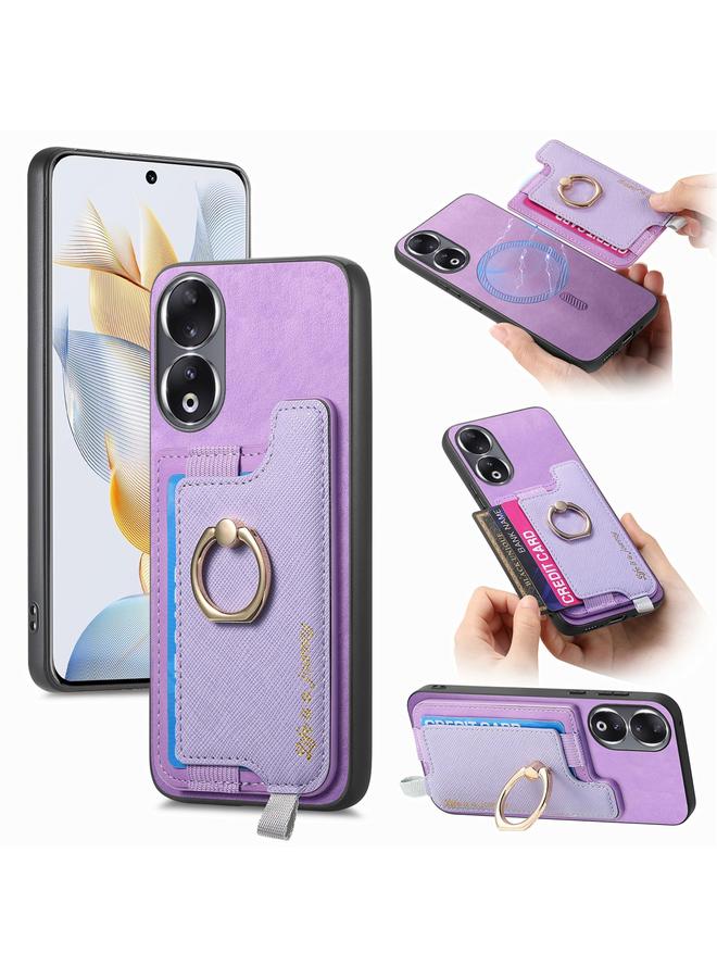 اس-توب جراب هاتف Honor 90 Pro 5G Retro Magsafe Cross من الجلد مع حامل حلقة وحقيبة بطاقات - Image 1