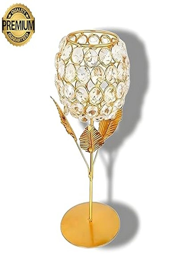 Larko India Gold Plated Crystal Candle Holder Tea Light Stand Votive | Decorative Tealight Holders for Home Office Living Room Indoor Garden Dining Centerpiece Decoration (Pack of 2) - Image 4