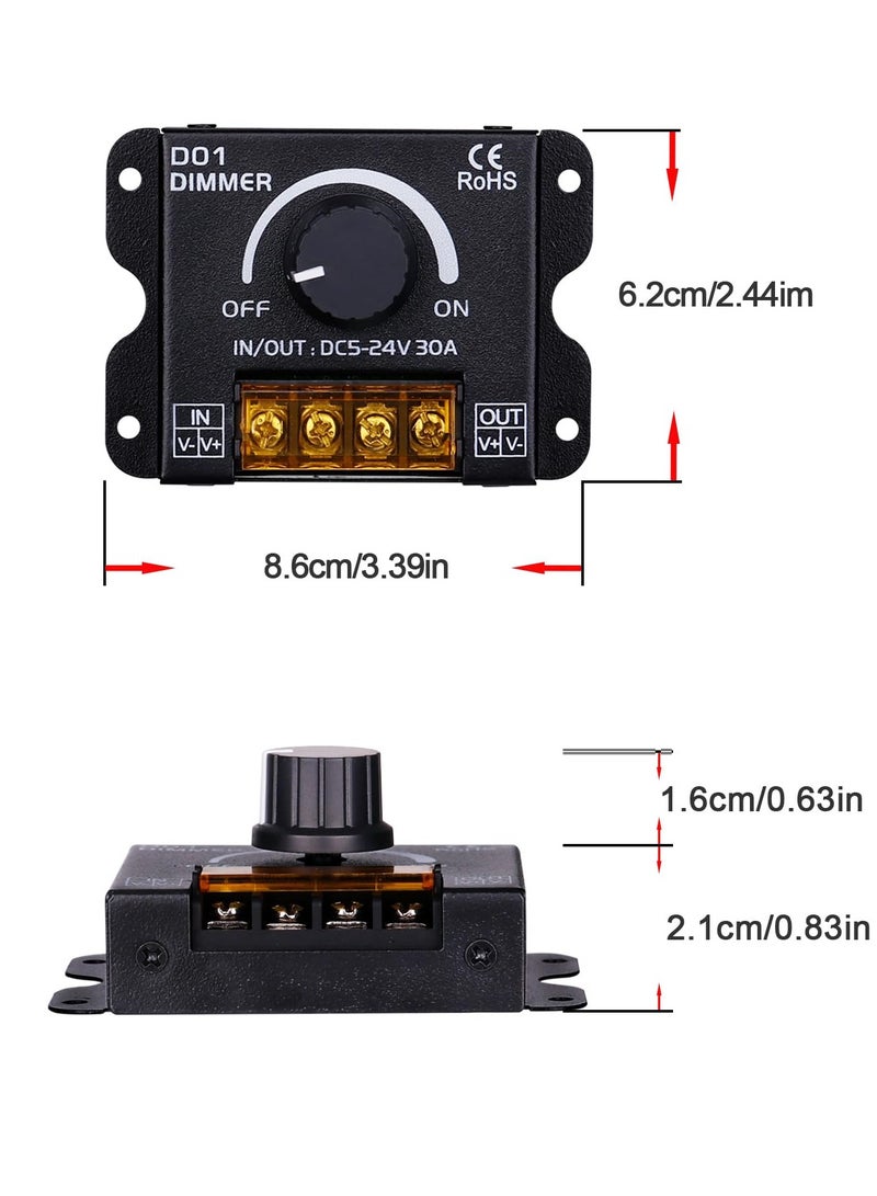 سيوسي منظم ضوء شريط LED بتقنية PWM من DC 5V إلى 24V بقوة 30A مع تحكم عن بُعد بالراديو، لتعديل سطوع الإضاءة بالتحكم عبر الهواء أو بواسطة القرصة. - Image 2