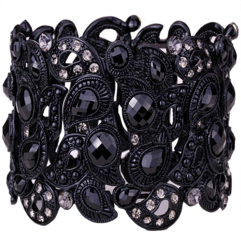 YACQ Women's Flower Stretch Cuff Bracelet fit Wrist Size 6.5 to 7.5 inch - Comfortable Elastic Band & Floral Pattern Crystal Jewelry - Lead & Nickle Free - Halloween Costume Outfit - Image 1