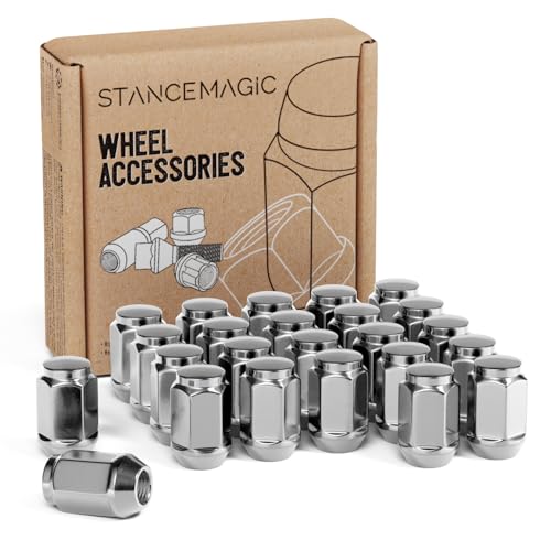 StanceMagic 24pcs Bulge Lug Nuts, 7/16x20 Threads, Cone Taper Acorn Seat, Closed End, 1.4 inch Length, Compatible with Chevy Trucks K10 Jimmy K15 K1500 Pickup Suburban - Silver Chrome - Image 1