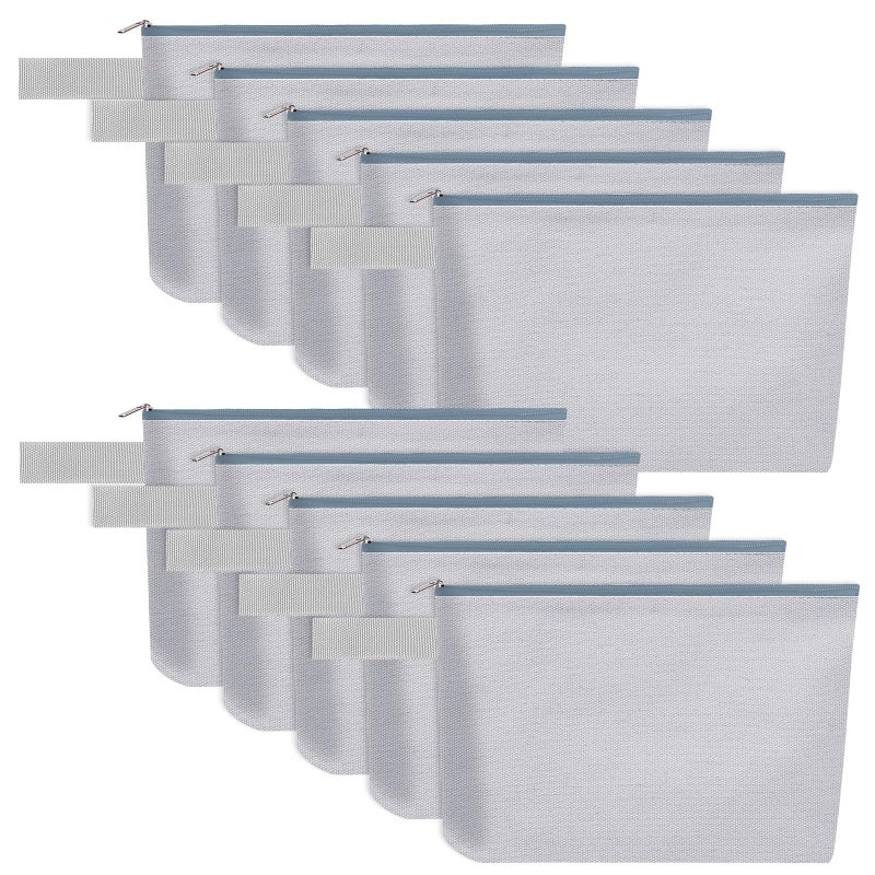 Sinzip 10 Pieces Cotton Canvas Makeup Bag with Bottom and Strap MultiPurpose Cosmetic Bag with Zipper Travel Toiletry Pouch Blank DIY Craft Bag Grey M - Image 2