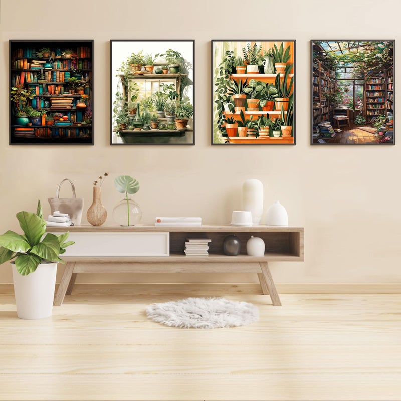 Hutarosl 4 Pack Paint By Numbers Kit For Adults Plant- Bookshelf Paint By Number Adult  Canvas Painting By Numbers For Adults Perfect For Gifts Home Wall Decor 12X16Inch - Image 2