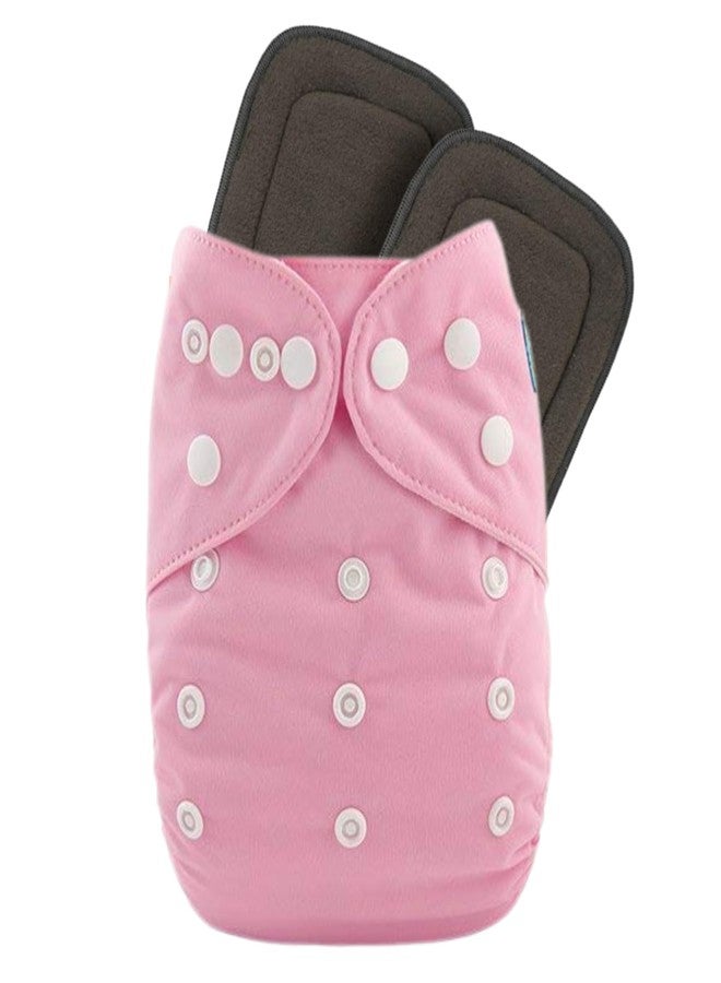 AEREX Premium Reusable Baby Cotton Cloth Diapers For 0 to 3 Years With 2 Black Insert Pads | Leak Proof Washable Diapers For New Born Babies | Adjustable Pocket Cloth Diaper Nappies (Pink) - Image 1