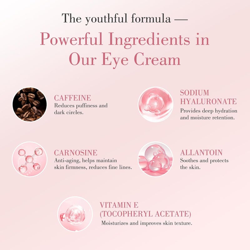 OneSpring Eye Cream Under Eye Cream with Caffeine Hyaluronic Acid Vitamin E for Puffiness Wrinkles Fine Lines Daily Cream for Moisturizing and Hydrating Skin Care for Face 105 Fl Oz - Image 2