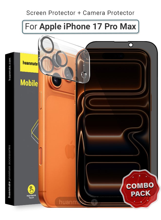 huanmate 2 in 1 Apple iPhone 17 Pro Max Protection Pack - Anti-Peeping Privacy Glass Screen Protector & Camera Lens Protector, Premium Edge-to-Edge, High Transparency, Anti-Explosion, Easy Installation - Image 1