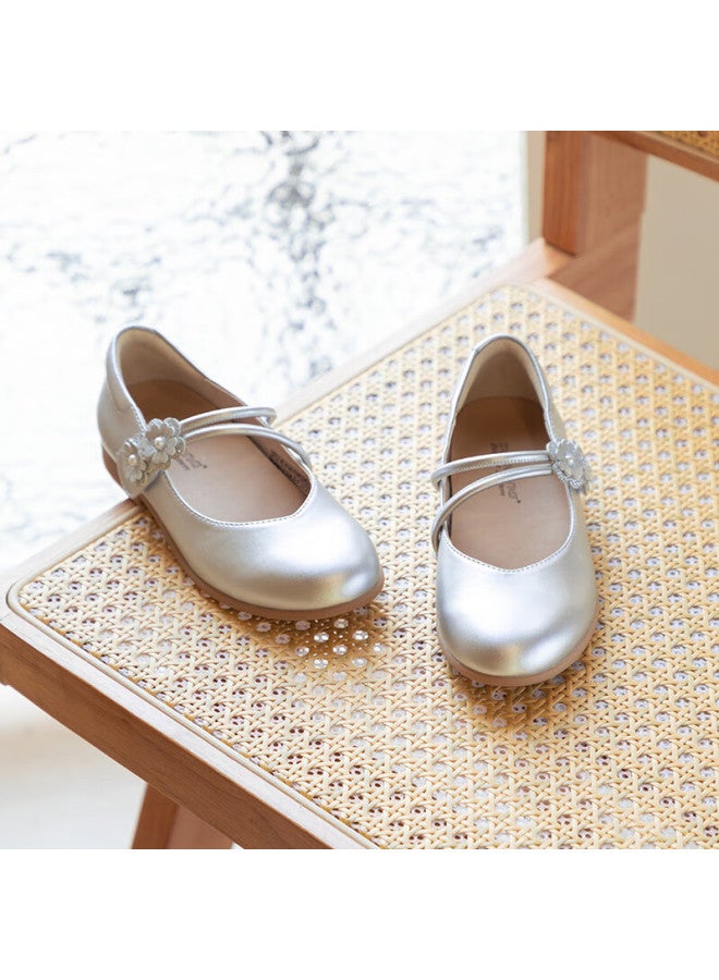 Dr·kong Autumn Girls' Princess Bowknot Dress Shoes Performance Children's Shoes 2b16a3102aw Silver Size 31