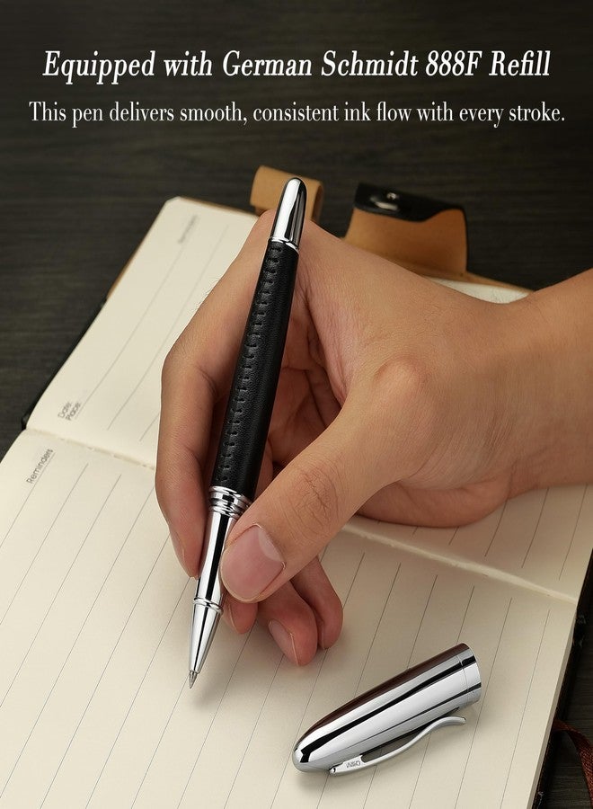 BEILUNER 318 Luxury Leather Pen, Hand-Stitched Premium Leather, Chrome-Plated Finish, Schmidt Ink Refill, Best Rollerball Pen Gift for Men & Women, Refillable, Executive Writing, Nice Pens - Image 4
