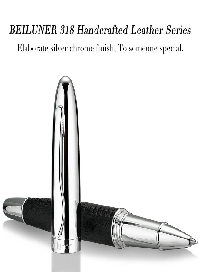 BEILUNER 318 Luxury Leather Pen, Hand-Stitched Premium Leather, Chrome-Plated Finish, Schmidt Ink Refill, Best Rollerball Pen Gift for Men & Women, Refillable, Executive Writing, Nice Pens - Image 2