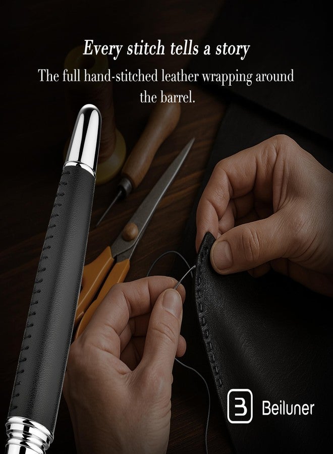 BEILUNER 318 Luxury Leather Pen, Hand-Stitched Premium Leather, Chrome-Plated Finish, Schmidt Ink Refill, Best Rollerball Pen Gift for Men & Women, Refillable, Executive Writing, Nice Pens - Image 3