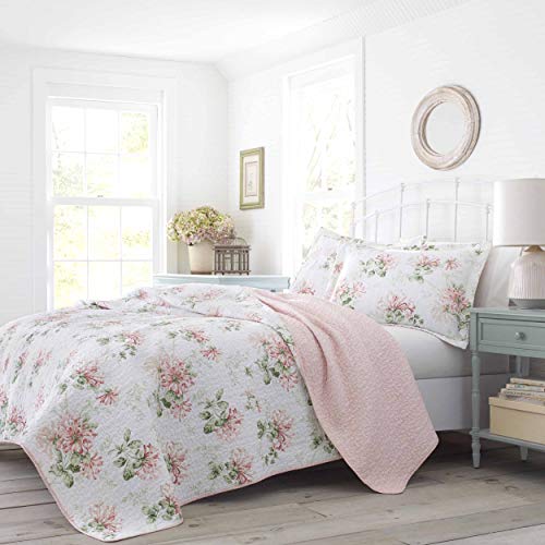 Laura Ashley Home - Queen Quilt Set, Cotton Reversible Bedding with Matching Shams, Home Decor Ideal for All Seasons (Honeysuckle Pink, Queen) - Image 1