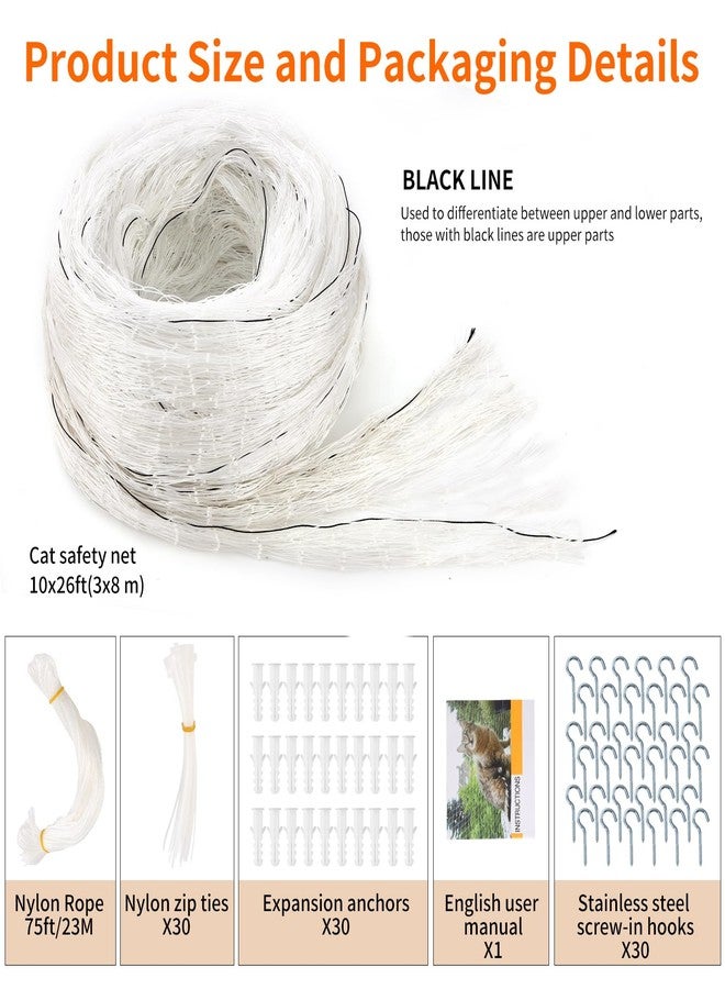 AnExer Cat Balcony Rail Net, 10 x 26 ft Cat Anti-Fall Netting Pet Balcony Mesh Fence Net Dog Fence Nets Black Nylon Pets Anti-Fall Mesh Fence - Image 2