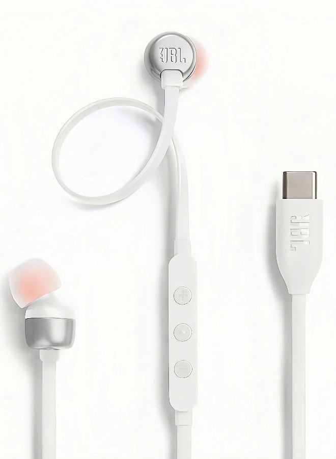 JBL Tune 310C USB-C Wired Hi-Res In-Ear Headphones - White - Image 1