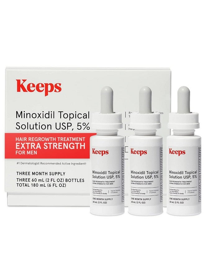 Keeps Keeps Extra Strength Minoxidil for Men Topical Hair Growth Serum, 5% Solution Hair Loss Treatment - 3 Month Supply (3 x 2oz Bottles with Dropper) - Slows Hair Loss & Promotes Thicker Hair Regrowth  - Image 1