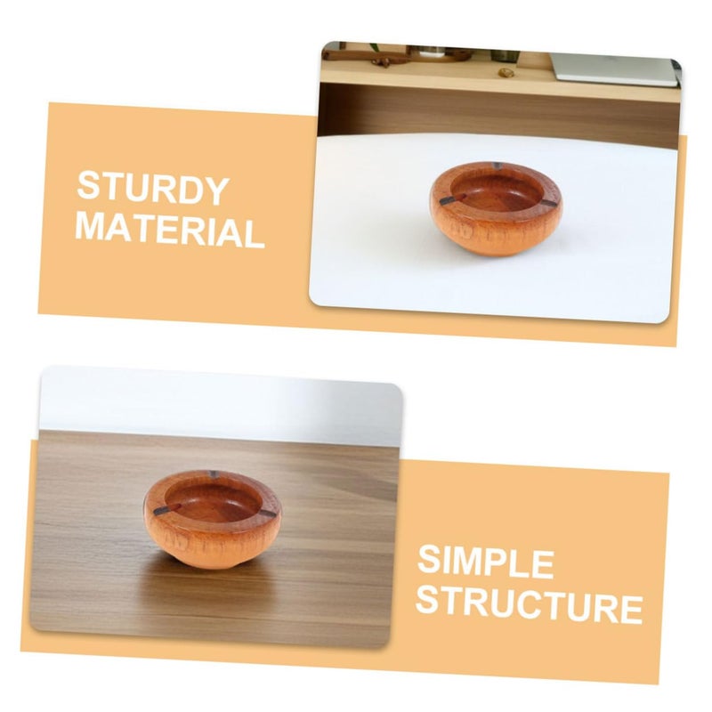Wooden Round Ashtray 2 Pieces 10X3 5Cm Retro Desktop Tray for Living Room Office Tabletop Smoking Accessory - Image 4