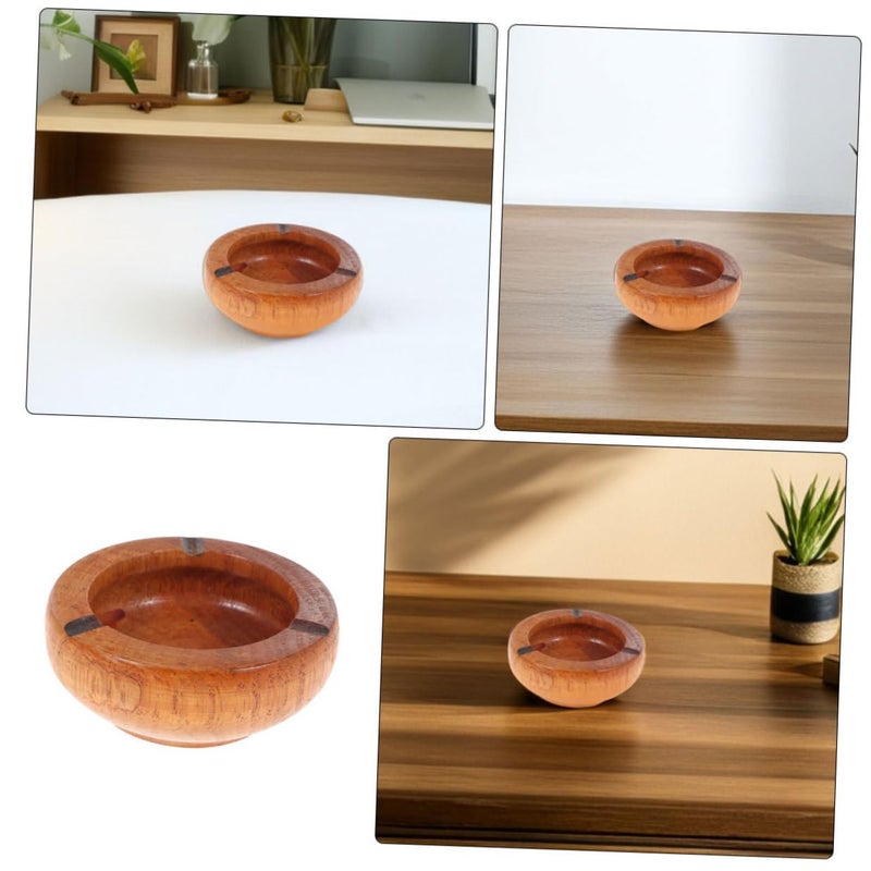Wooden Round Ashtray 2 Pieces 10X3 5Cm Retro Desktop Tray for Living Room Office Tabletop Smoking Accessory - Image 5