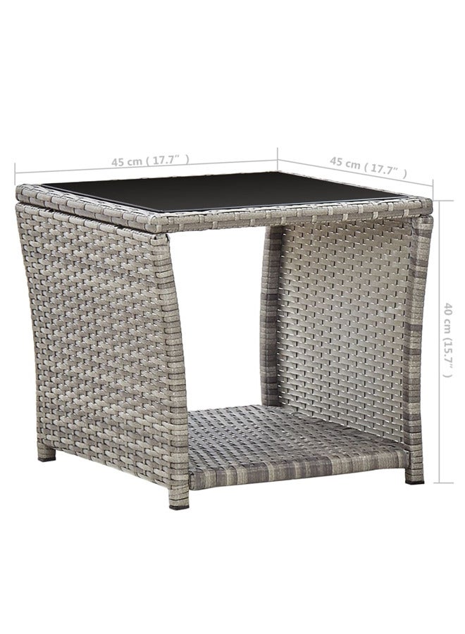 vidaxl Coffee Table Grey 45x45x40 cm Poly Rattan and Glass 46068 - Image 5
