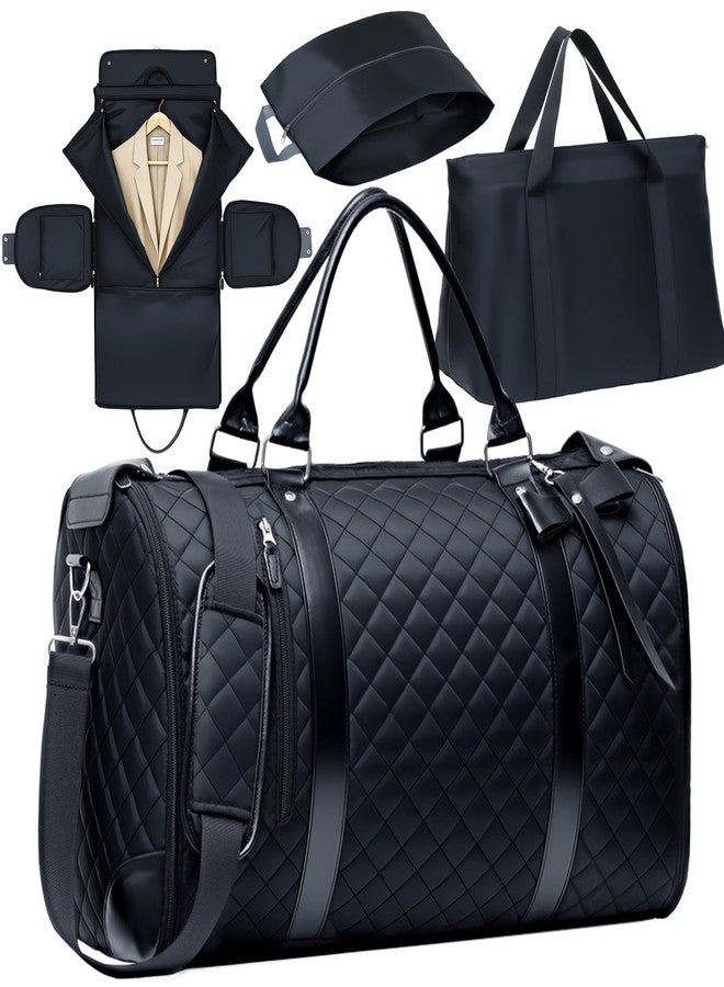 GARPROVM Garment Duffle Bags for Travel, 3 in 1 Convertible Garment Bags 2 Bags Design with Separated Bags, Waterproof Carry On Luggage Bag for Wrinkle-Free Short Trip, Weekender Bag for Women, Black - Image 1