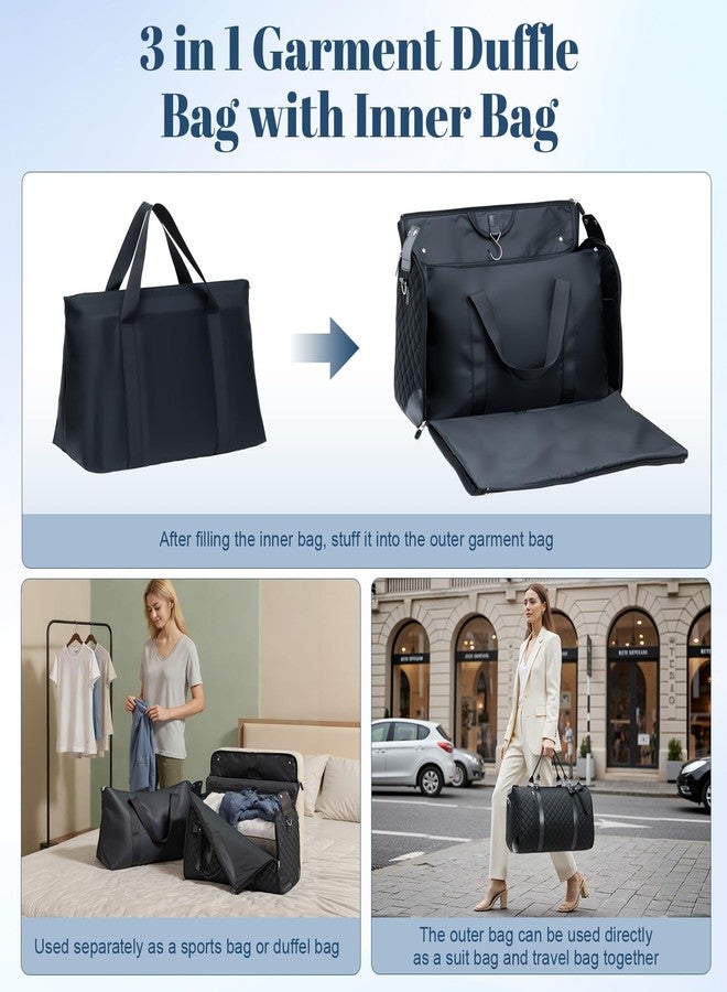GARPROVM Garment Duffle Bags for Travel, 3 in 1 Convertible Garment Bags 2 Bags Design with Separated Bags, Waterproof Carry On Luggage Bag for Wrinkle-Free Short Trip, Weekender Bag for Women, Black - Image 3