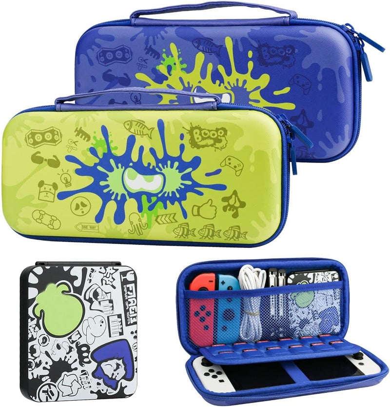 GLDRAM Carrying Case Bundle for Nintendo Switch and Switch OLED, Theme for Splatoon 3 Travel Case for Switch, Carrying Accessories Kit with Game Case, Thumb Grip Caps - Image 1